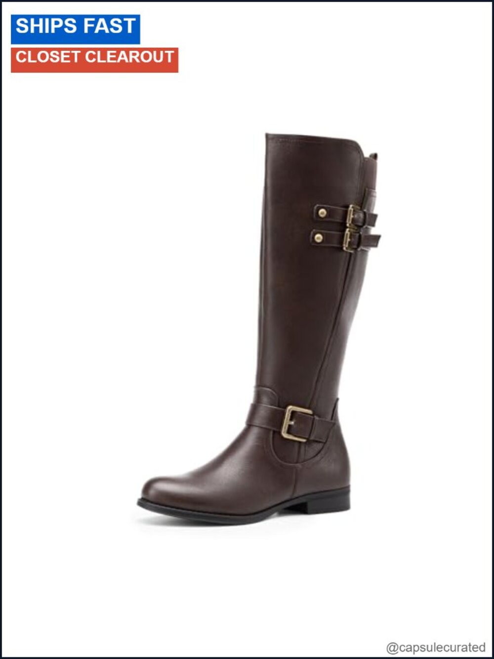 Knee High Riding Boots with Buckles Faux Leather Zip Closure